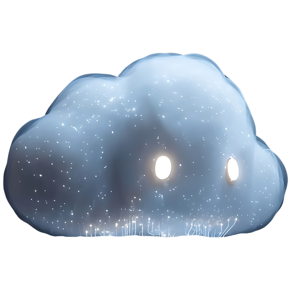 CloudWithDavid mascot — a glowing cloud character with star-filled interior