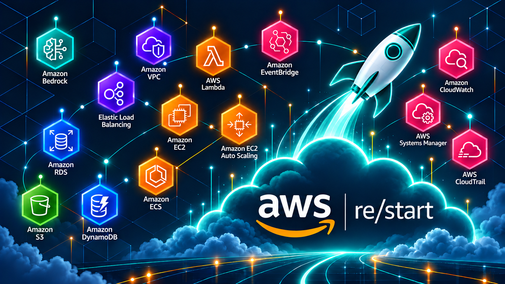 AWS re/Start Portfolio project preview featuring AWS services and AWS re/Start artwork.